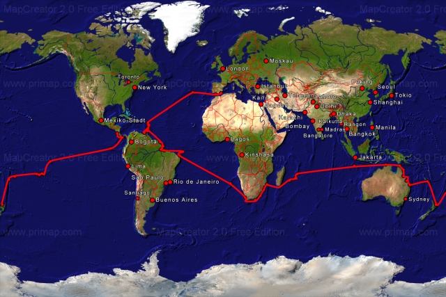 Weltkarte mit Route der Pura Vida